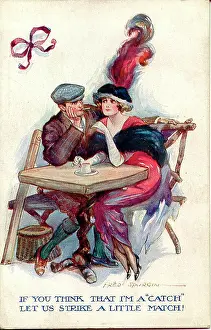 Wordplay: Comic postcard, Couple at a table