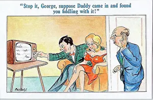 Ambiguous: Comic postcard, Couple watching television
