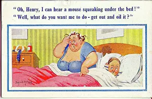 Woken: Comic postcard, Couple woken up in middle of night