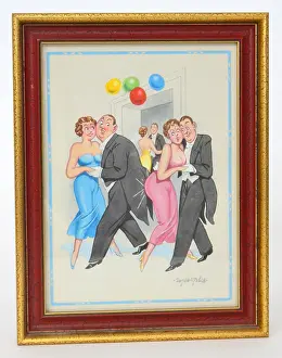 Bump: Comic postcard, Couples dancing at a party