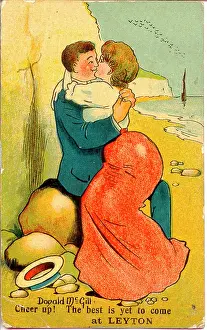 Leyton: Comic postcard, Courting couple on the beach