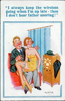 Snoring: Comic postcard, Courting couple with radio playing
