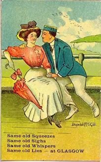 Sighs: Comic postcard, Courting couple at the seaside