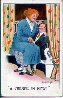 Myopic: Comic postcard, Courting middle aged couple