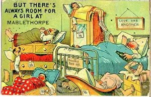 Mablethorpe: Comic postcard, Crowded hotel bedroom