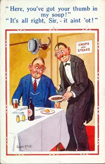 Aint: Comic postcard, Customer and waiter in restaurant