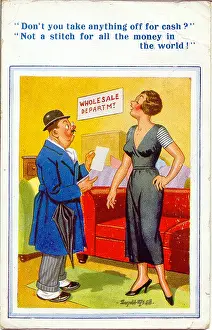 Haughty: Comic postcard, Customer in Wholesale Department