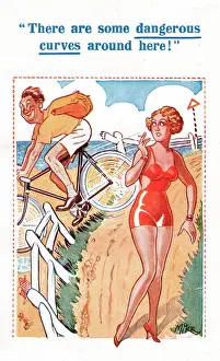 Distraction: Comic postcard, Dangerous curves at the seaside