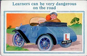 Learner: Comic postcard, Dangerous learner driver