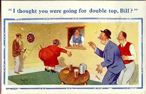 Pints: Comic postcard, Darts match in pub