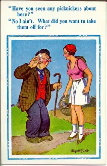 Misunderstanding: Comic postcard, Deaf old man misunderstands