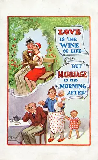 Hangover: Comic Postcard - The differences between Love and Marriage
