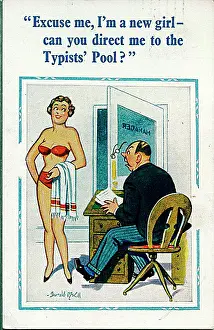 Typists: Comic postcard, Directions to the typists pool