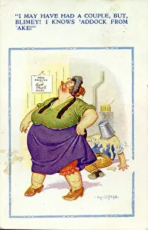 Haddock: Comic postcard, Dissatisfied customer in fish shop