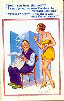 Doorbell: Comic postcard, Someone at the door