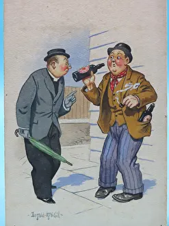 Booze: Comic postcard, Drinking man and vicar