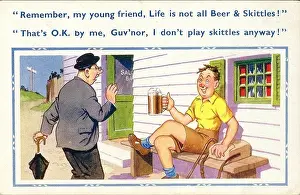 Moralistic: Comic postcard, Drinking man and vicar outside pub