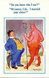Drunkards: Comic postcard, Drunkard chats with the Devil