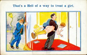 Misunderstanding: Comic postcard, Drunkard and shop window dresser
