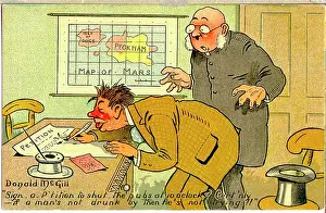 Drunks: Comic postcard, Drunkard signing petition
