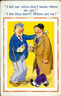 Drunkards: Comic postcard, Two drunkards chatting