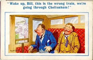 Drunkards: Comic postcard, Two drunkards on a train