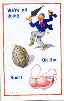 Booze: Comic postcard, Drunken man with bottle