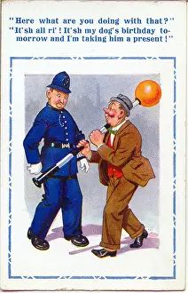 Belisha: Comic postcard, Drunken man and policeman