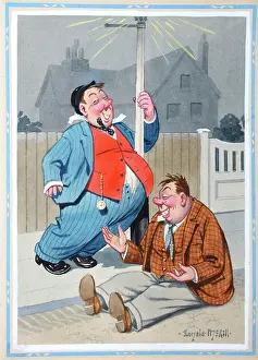 Drunkards: Comic postcard, Two drunken men in the street