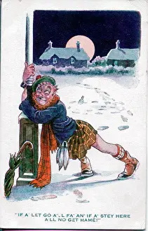 The Donald Mcgill Archive Collection: Comic postcard, Drunken Scotsman trying to get home