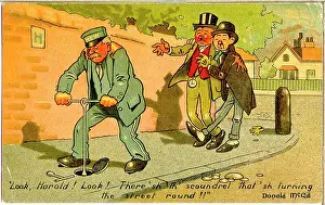 Drunks: Comic postcard, Two drunks in the street