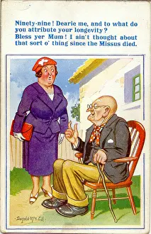 Longevity: Comic postcard, Elderly man's longevity