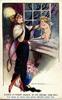 Spurgin: Comic postcard, Elegant woman and cupid