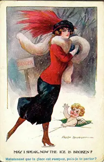 Spurgin: Comic postcard, Elegant woman and cupid