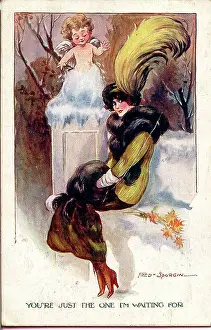 Spurgin: Comic postcard, Elegant woman and cupid