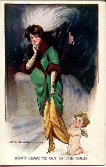Spurgin: Comic postcard, Elegant woman and cupid