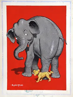 Urinating: Comic postcard, Elephant and dog