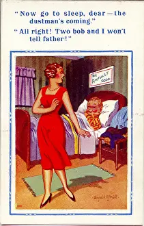 Comic postcard, Expecting the dustman