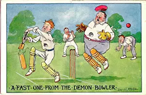 Batsmen: Comic postcard, A fast one from the demon bowler