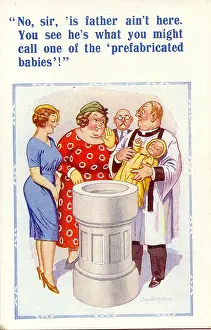 Prefabricated: Comic postcard, Father not present at baptism