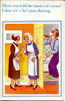 Cutthroat: Comic postcard, Father of twins shaving