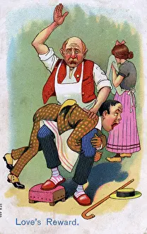 Spanking: Comic Postcard - The Father's Revenge on daughter's Man