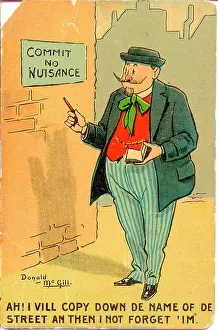 Nuisance: Comic postcard, French man notes down street name