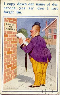 Misunderstanding: Comic postcard, French man notes down street name