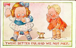 Breakup: Comic postcard, Girl and boy falling out