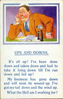 Verb: Comic postcard, Gloomy businessman - Ups and Downs