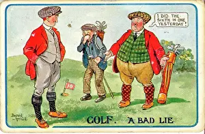 Dishonest: Comic postcard, Golfer tells a lie
