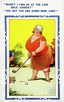 Teeing: Comic Postcard - Golfing Humour - One Down