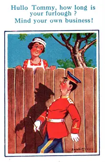 Furlough: Comic postcard, Guardsman and maid, WW2
