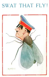 Swat: Comic postcard, Hitler as a fly, WW2
